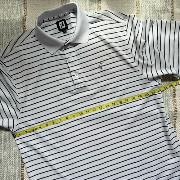 FootJoy White Black Striped Short Sleeves Golf Polo Shirt Men’s Size Medium - Picture 6 of 9